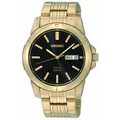 Seiko Men's Gold Tone Solar Powered Watch w/ Black Round Dial